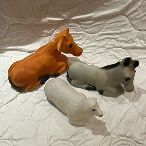 Vintage cow, sheep, donkey for nativity blow, mold set